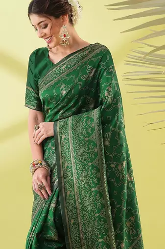 Green pure silk woven zari work saree with blouse