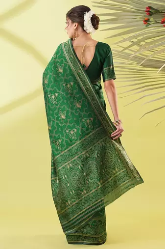 Green pure silk woven zari work saree with blouse