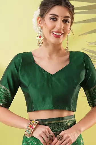 Green pure silk woven zari work saree with blouse
