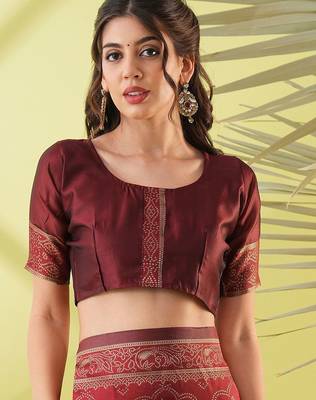 Maroon pure silk woven zari work saree with blouse 5