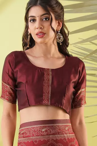 Maroon pure silk woven zari work saree with blouse