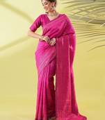Pink pure silk woven zari work saree with blouse