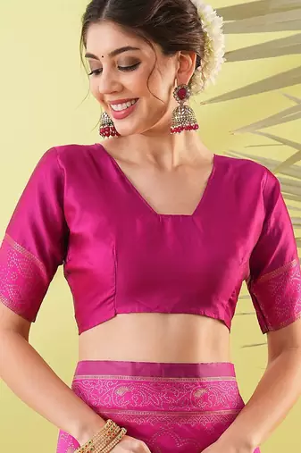 Pink pure silk woven zari work saree with blouse
