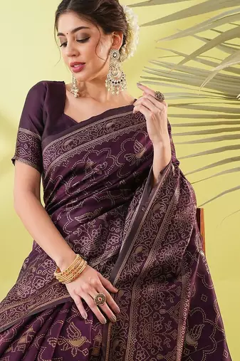 Magenta pure silk woven zari work saree with blouse