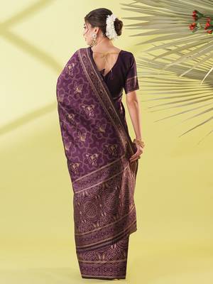 Magenta pure silk woven zari work saree with blouse 3