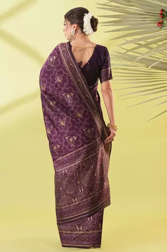 Magenta pure silk woven zari work saree with blouse