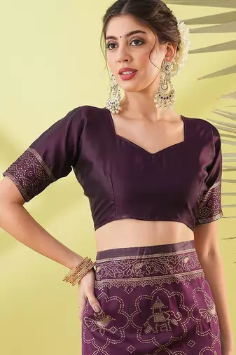 Magenta pure silk woven zari work saree with blouse