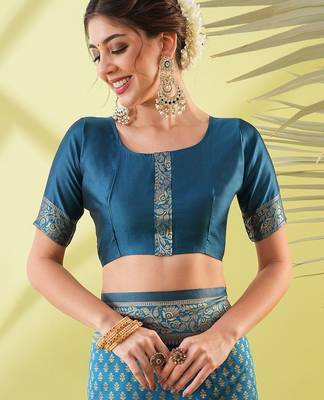 Light blue pure silk woven zari work saree with blouse 5
