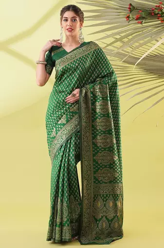 Green pure silk woven zari work saree with blouse