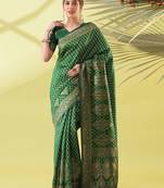 Green pure silk woven zari work saree with blouse