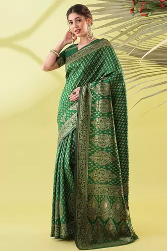 Green pure silk woven zari work saree with blouse