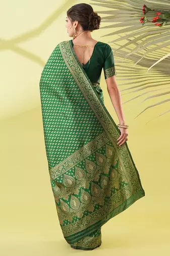 Green pure silk woven zari work saree with blouse