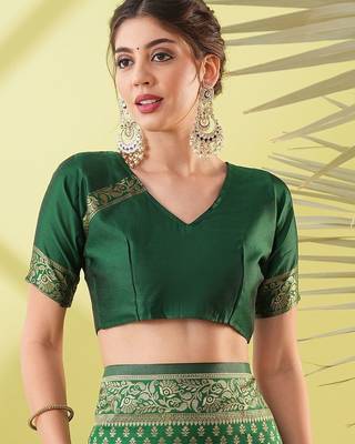 Green pure silk woven zari work saree with blouse 5