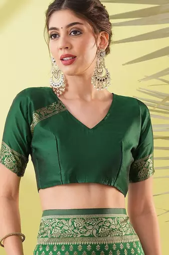 Green pure silk woven zari work saree with blouse