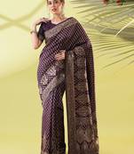 Magenta pure silk woven zari work saree with blouse