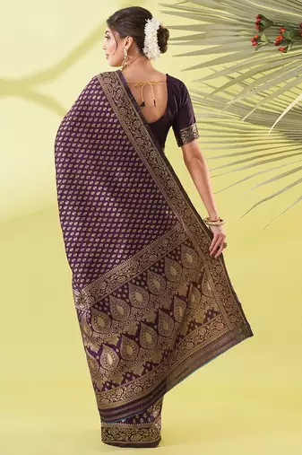 Magenta pure silk woven zari work saree with blouse