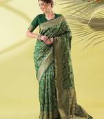 Green pure silk woven zari work saree with blouse