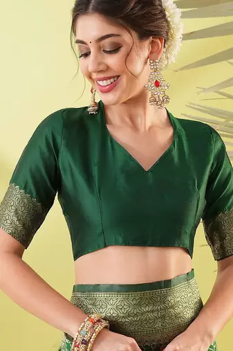 Green pure silk woven zari work saree with blouse