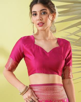Pink pure silk woven zari work saree with blouse 5