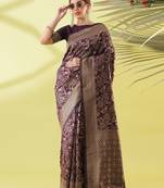 Magenta pure silk woven zari work saree with blouse