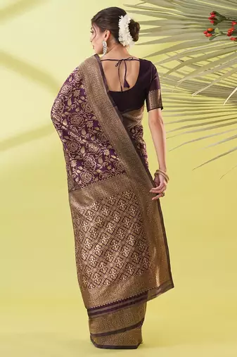 Magenta pure silk woven zari work saree with blouse