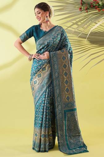 Light blue pure silk woven zari work saree with blouse