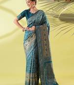 Light blue pure silk woven zari work saree with blouse