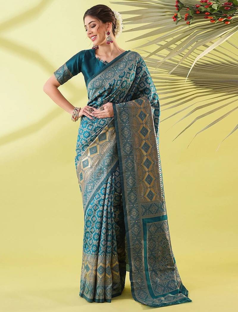 Light blue pure silk woven zari work saree with blouse