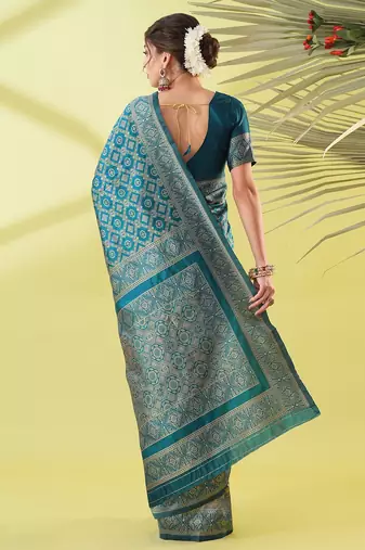 Light blue pure silk woven zari work saree with blouse