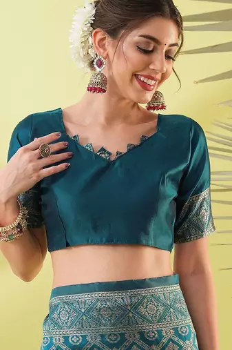 Light blue pure silk woven zari work saree with blouse