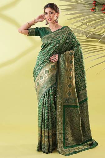 Green pure silk woven zari work saree with blouse