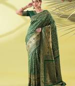 Green pure silk woven zari work saree with blouse