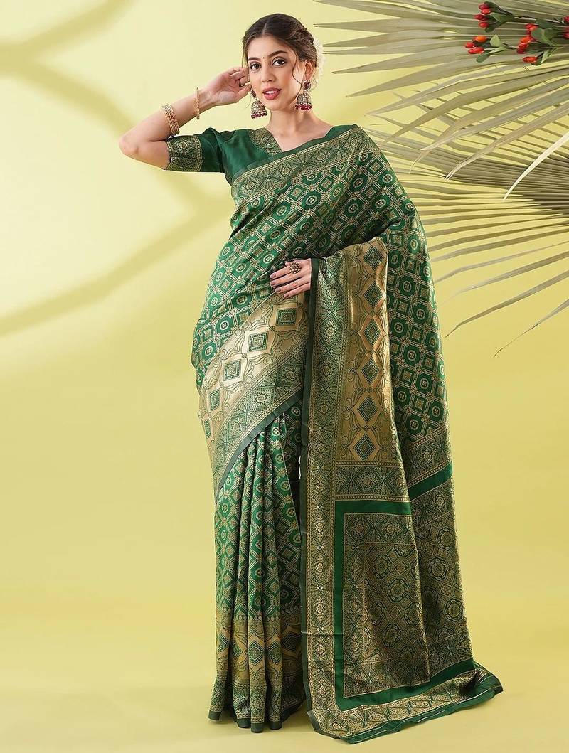 Green pure silk woven zari work saree with blouse