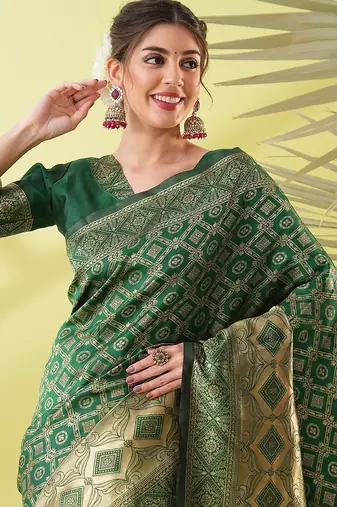 Green pure silk woven zari work saree with blouse