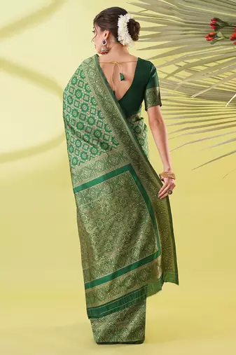 Green pure silk woven zari work saree with blouse