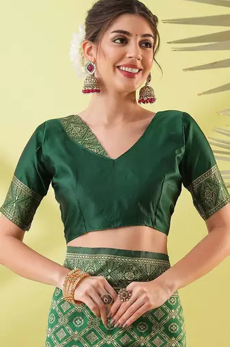 Green pure silk woven zari work saree with blouse