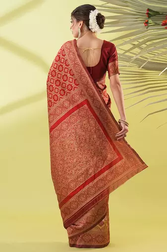 Maroon pure silk woven zari work saree with blouse