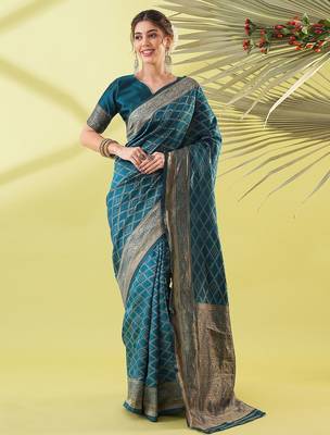 Light blue pure silk woven zari work saree with blouse 1
