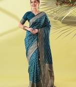 Light blue pure silk woven zari work saree with blouse