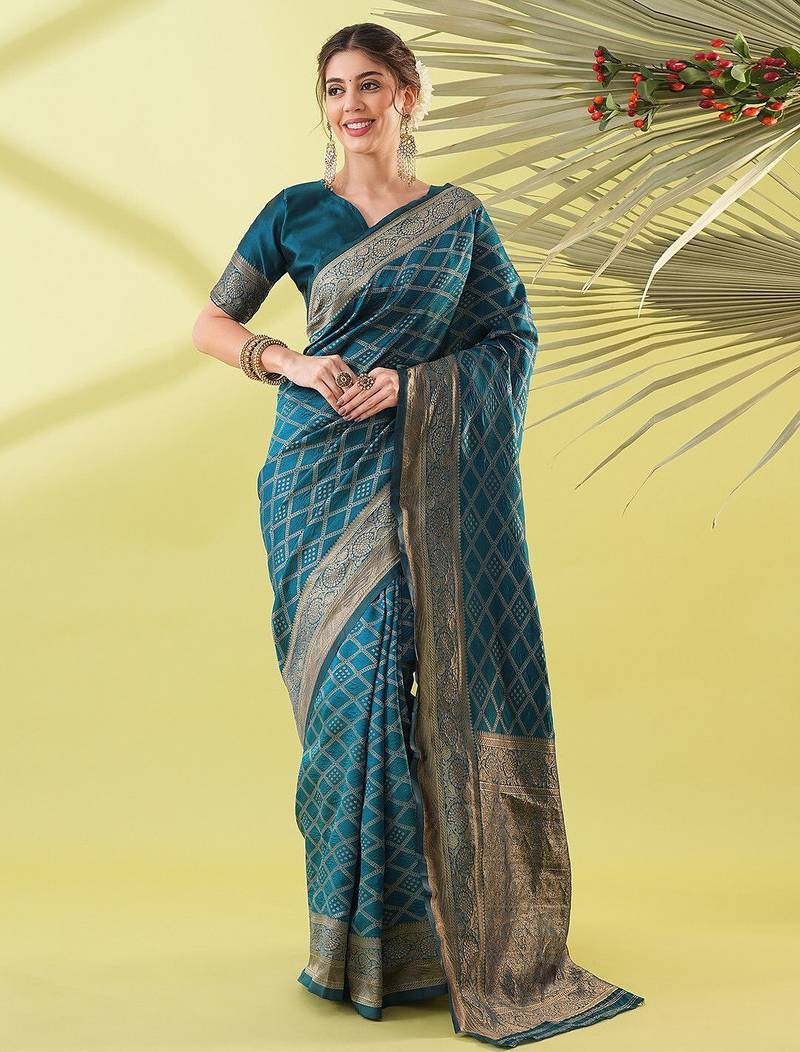 Light blue pure silk woven zari work saree with blouse