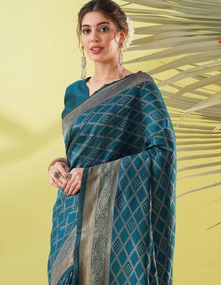Light blue pure silk woven zari work saree with blouse 2