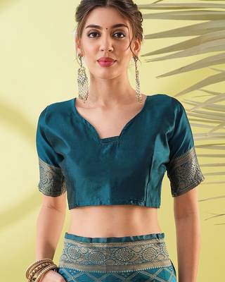Light blue pure silk woven zari work saree with blouse 5
