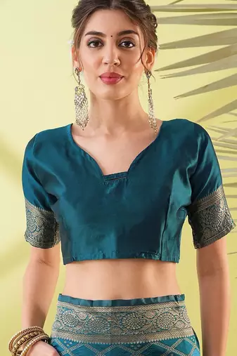 Light blue pure silk woven zari work saree with blouse