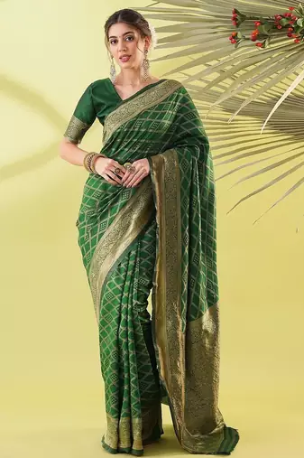 Green pure silk woven zari work saree with blouse