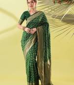 Green pure silk woven zari work saree with blouse