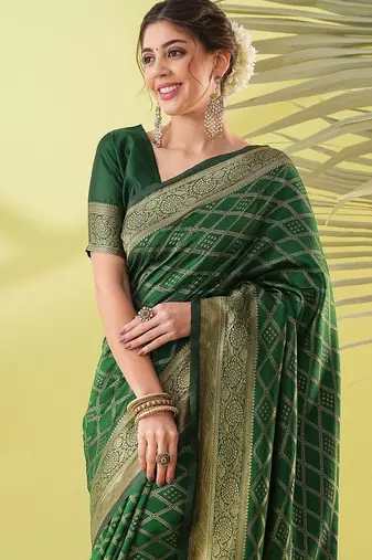 Green pure silk woven zari work saree with blouse