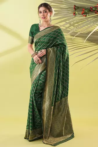 Green pure silk woven zari work saree with blouse