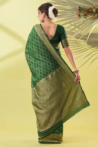 Green pure silk woven zari work saree with blouse