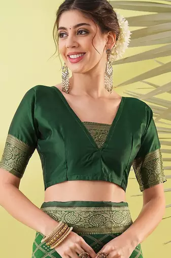 Green pure silk woven zari work saree with blouse