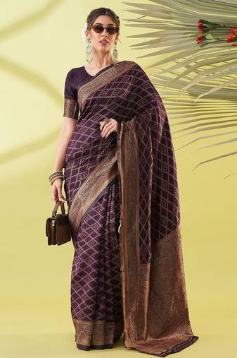 Magenta pure silk woven zari work saree with blouse